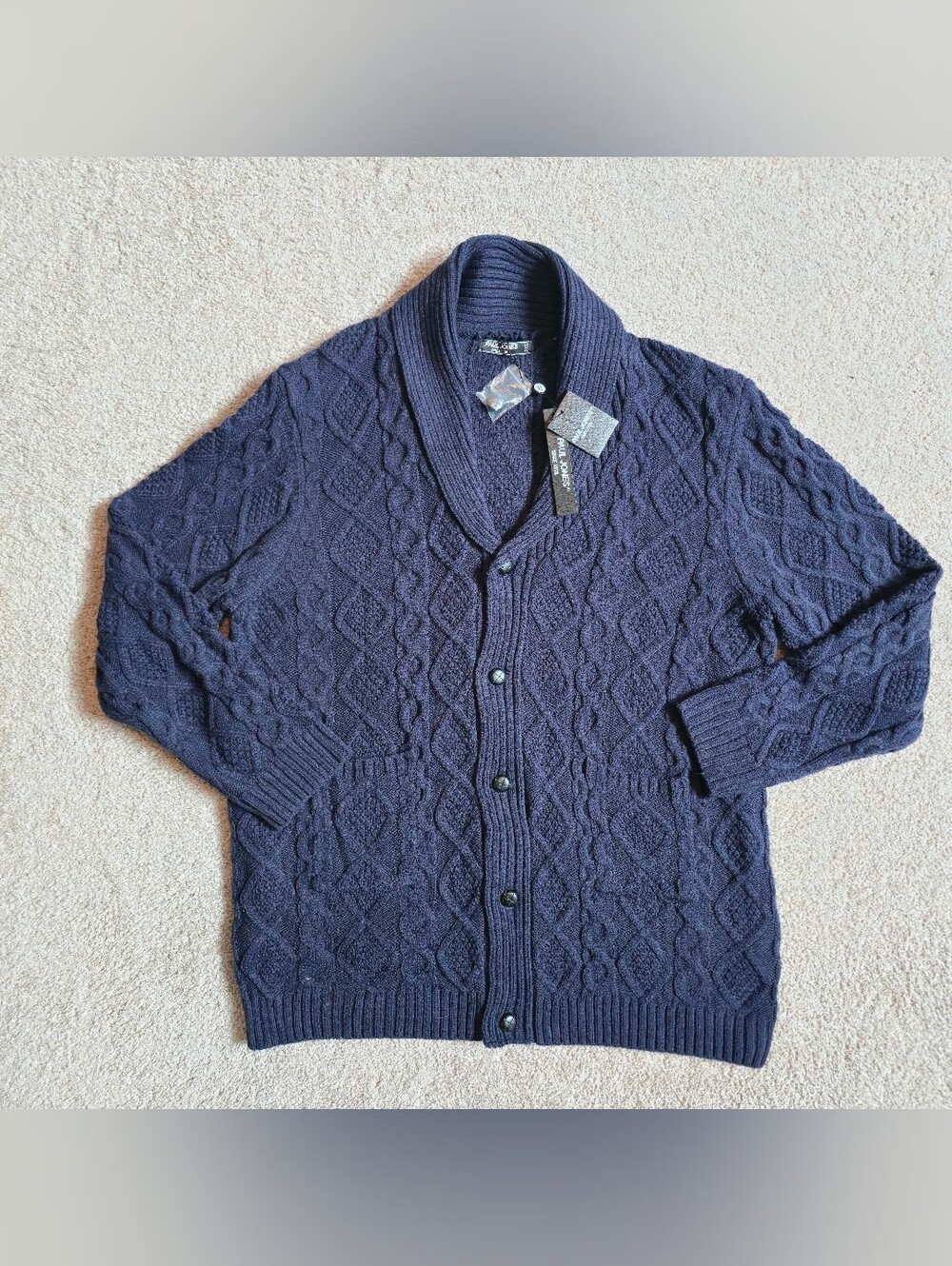PJ Paul Jones cardigan Shawl Collar Cable Knit 2XL Navy